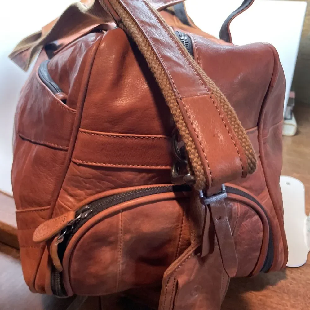 Aaron Leather Goods Patchwork Leather Duffle with 2 Shoe Storage Compartment
